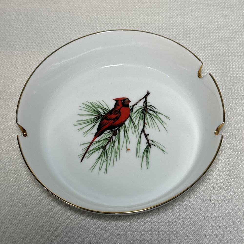 Cynthiana KY Hazel D Ammerman Studios Ashtray Cardinal Tree Branch Gold Rimmed